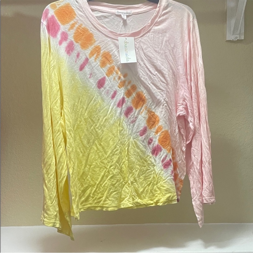 American Eagle Outfitters Pink and Yellow Tie-Dye Blouse